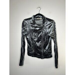 Mudd Silver Gray Crushed Long Sleeve Velvet Moto Jacket Y2K Vintage Size Medium